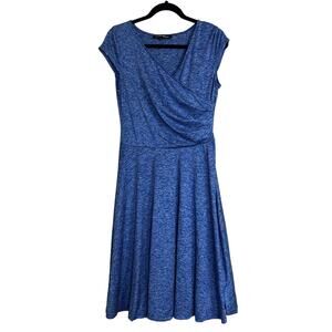 Oxiuli Fashion Juniors Sz 7 Midi Faux Wrap Pinup Style Dress Blue